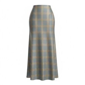 JS VTG Collections Women Blue Gold Satin Plaid Maxi Skirt Sz 12 Holiday 90s